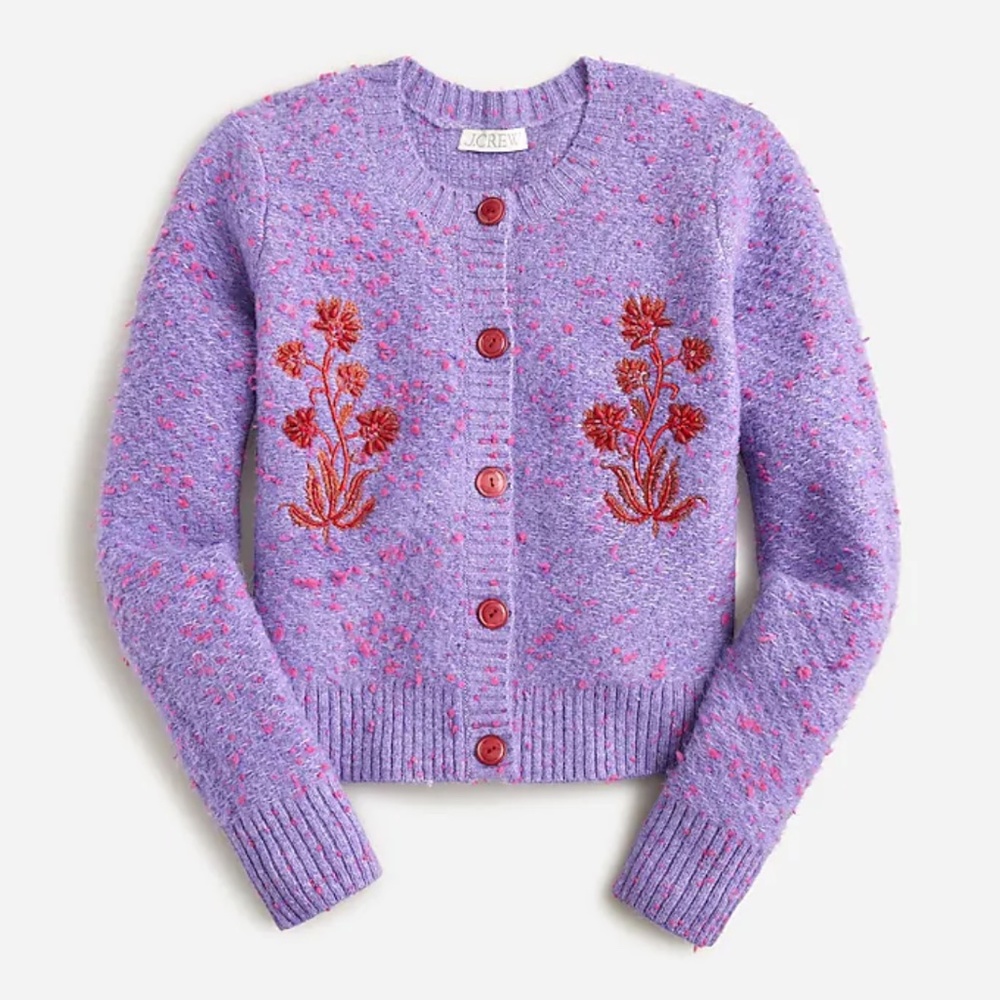 J. Crew Sequin embroidered cotton bouclé cardigan sweater